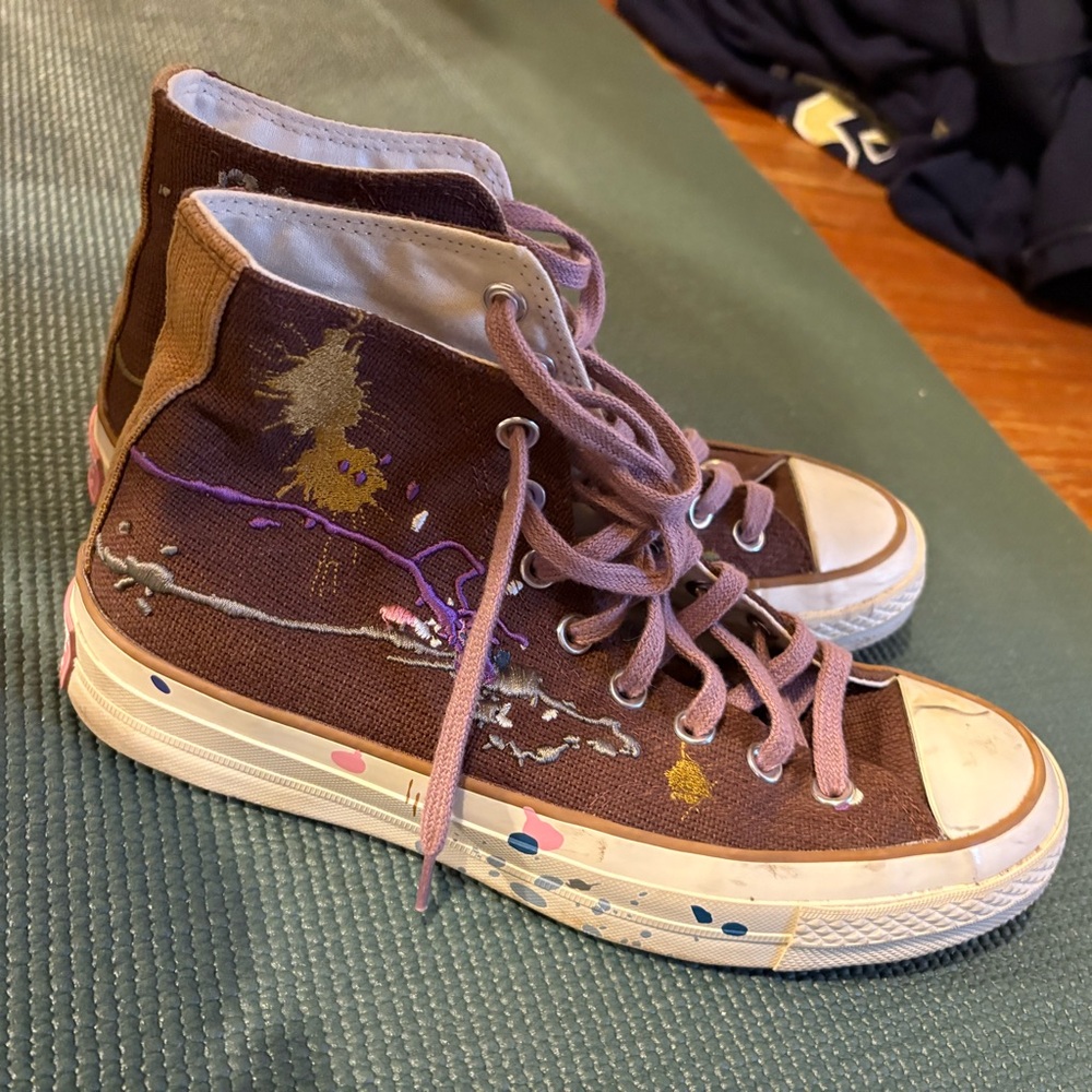Brown High-Top Sneakers with Purple Accents - Picture 2 of 6